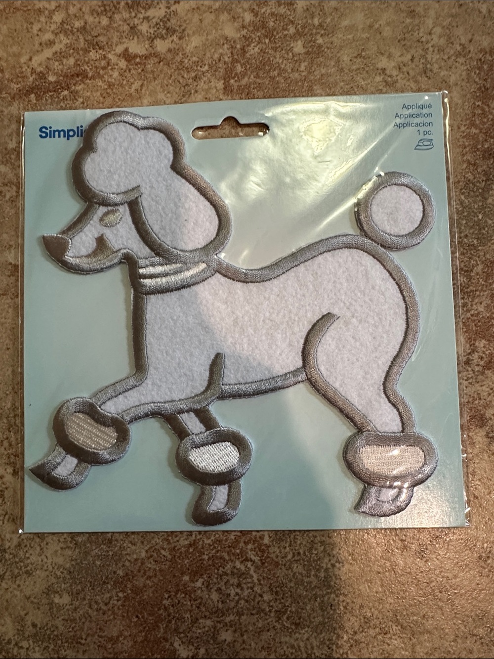 Simplicity White Poodle Dog Applique Clothing Iron On Patch, 6" x 6.25"